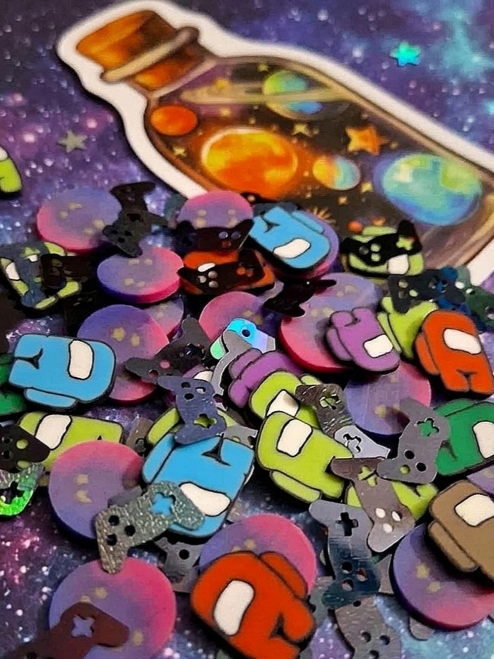 Black Holographic Glitter Game Controller Clay Slices, Among Us 35 Grams